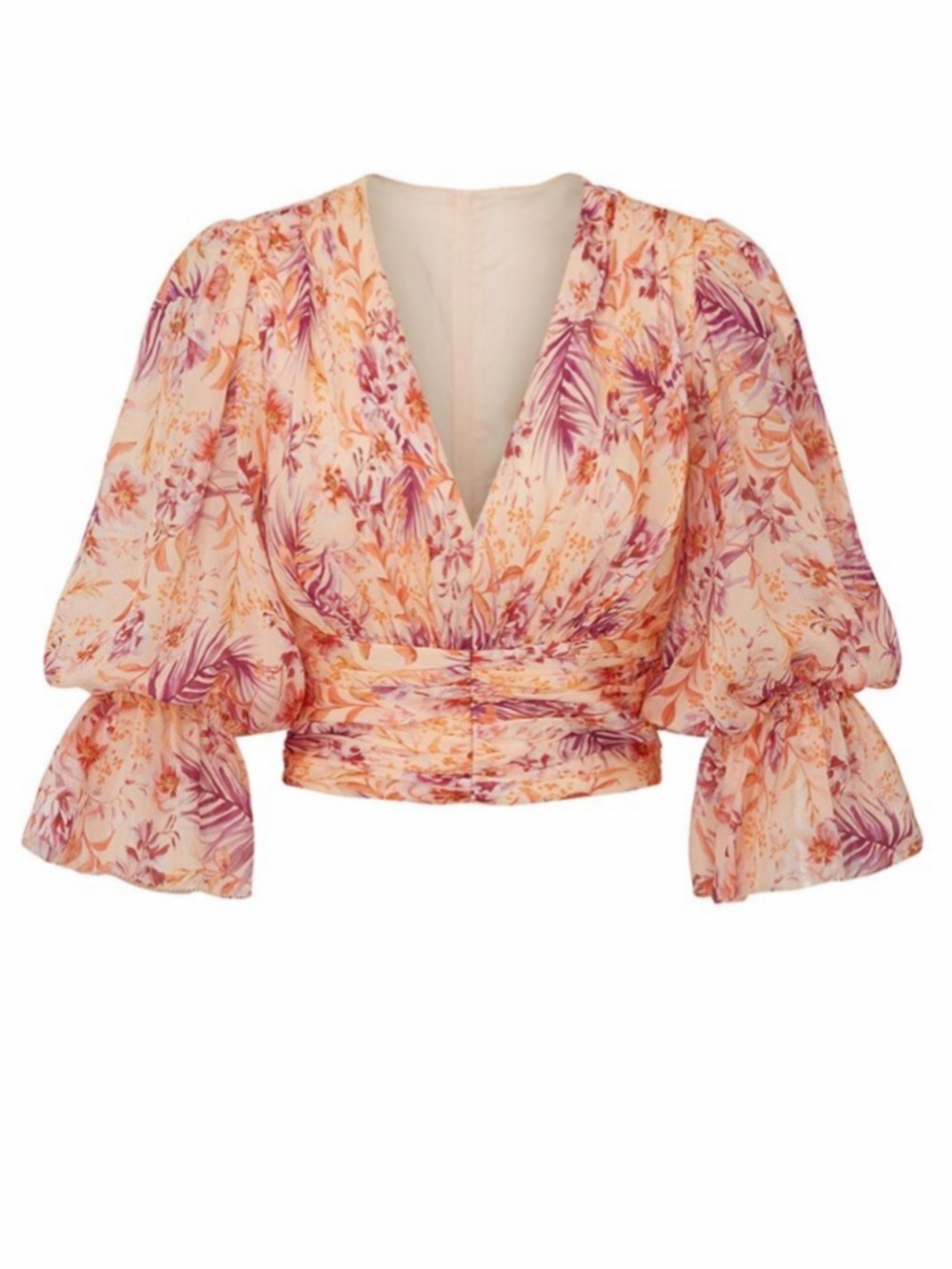 AMUR Gitana Cantaloupe Rosa Floral Cropped Blouse Women's Size XS